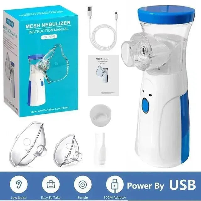 Portable Mesh Nebulizer Machine for Kids & Adults | Silent Electric & Cell Operated Inhaler for Asthma, Cough & Cold Relief | Handheld Mini Nebulizer for Home, Travel & Hospital Use