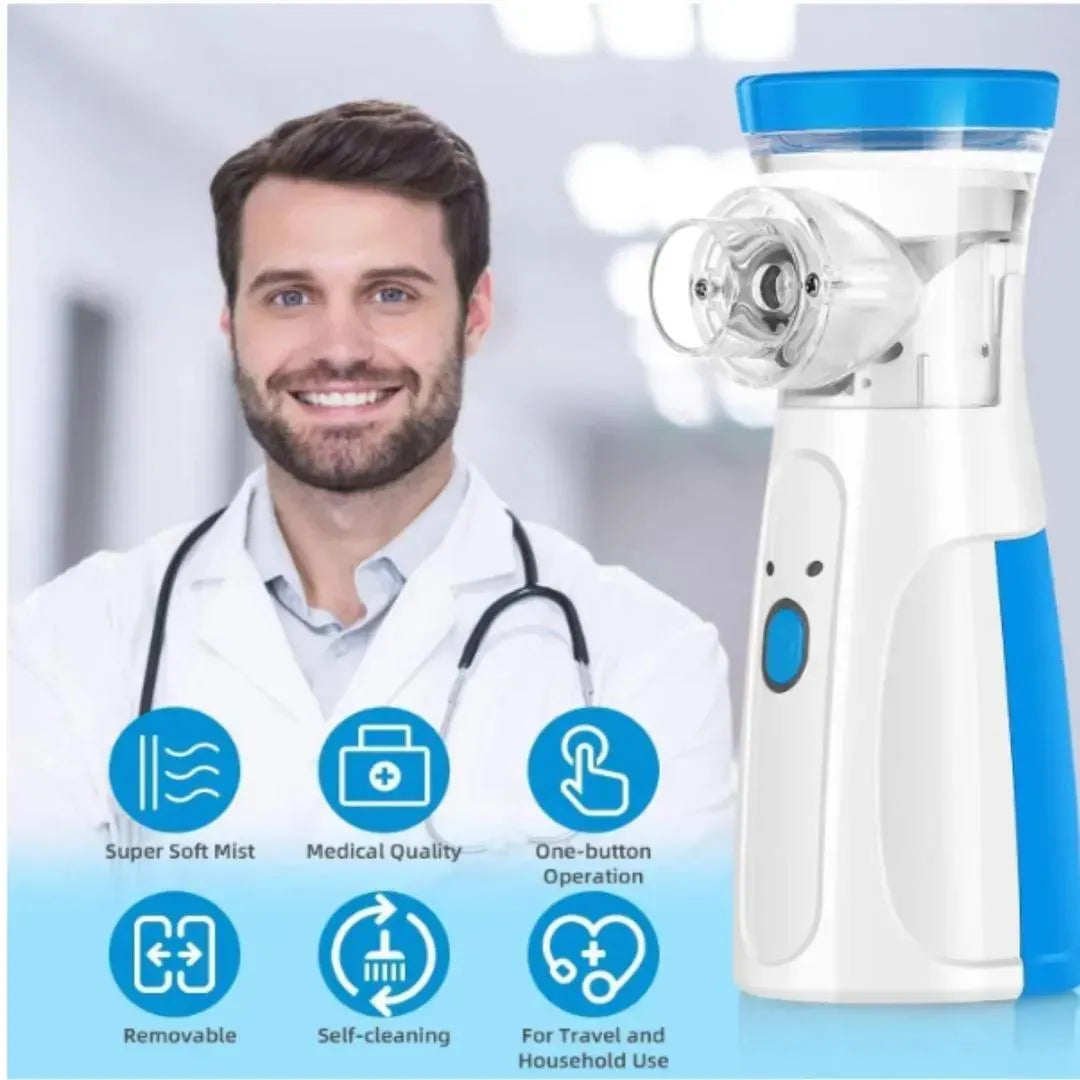Portable Mesh Nebulizer Machine for Kids & Adults | Silent Electric & Cell Operated Inhaler for Asthma, Cough & Cold Relief | Handheld Mini Nebulizer for Home, Travel & Hospital Use
