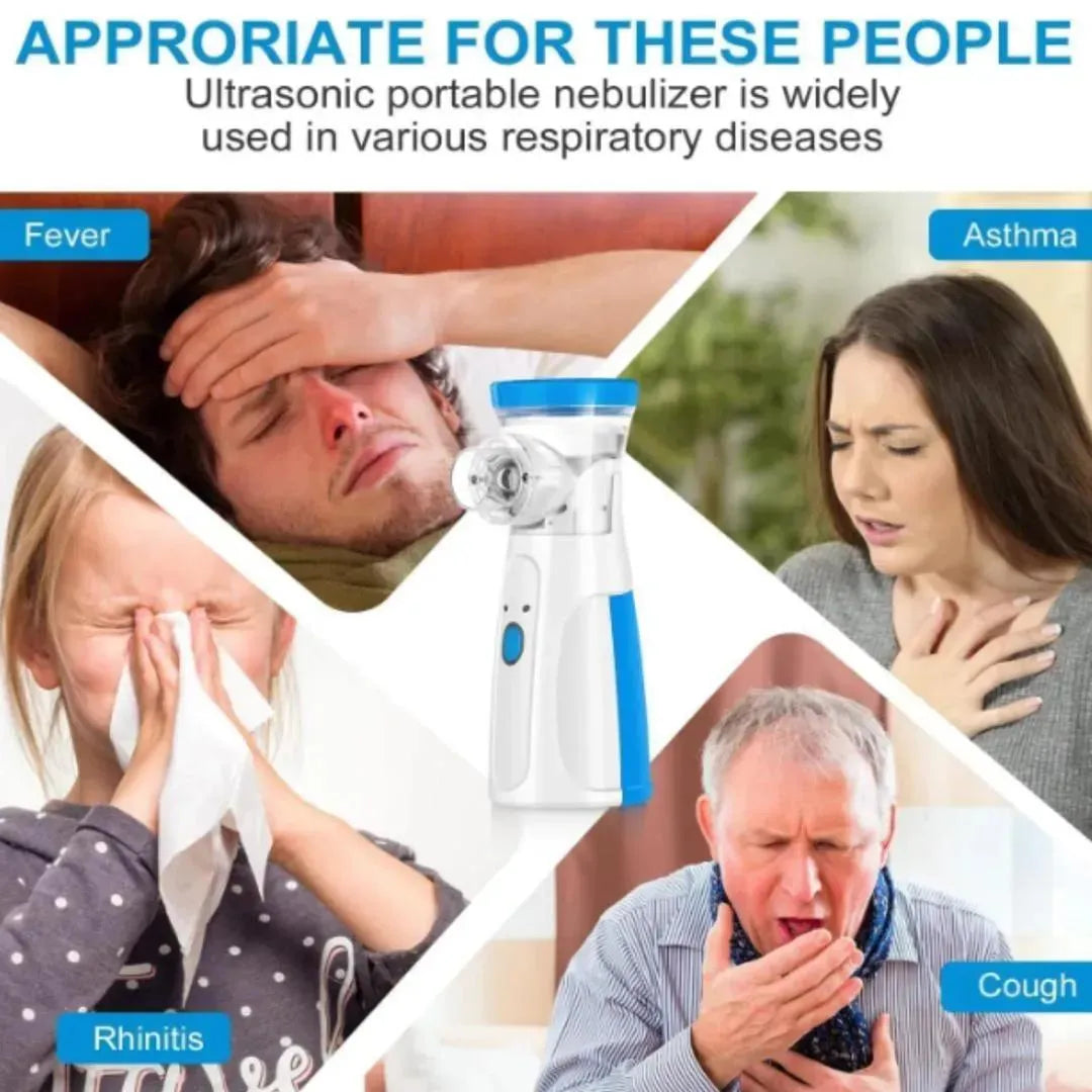 Portable Mesh Nebulizer Machine for Kids & Adults | Silent Electric & Cell Operated Inhaler for Asthma, Cough & Cold Relief | Handheld Mini Nebulizer for Home, Travel & Hospital Use